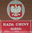 Szyld Rady Gminy Sośno z szyldem godła Polski