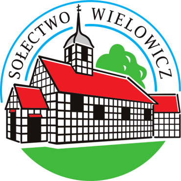 Logo Sołectwa Wielowicz przedstawiające kościół parafialny z napisem Sołectwo Wielowicz w otoczce
